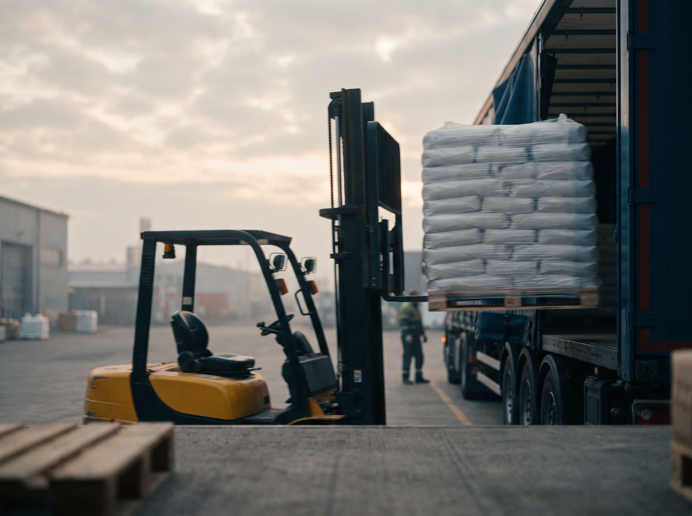 Yüklemeye hazır paletler ve forklift